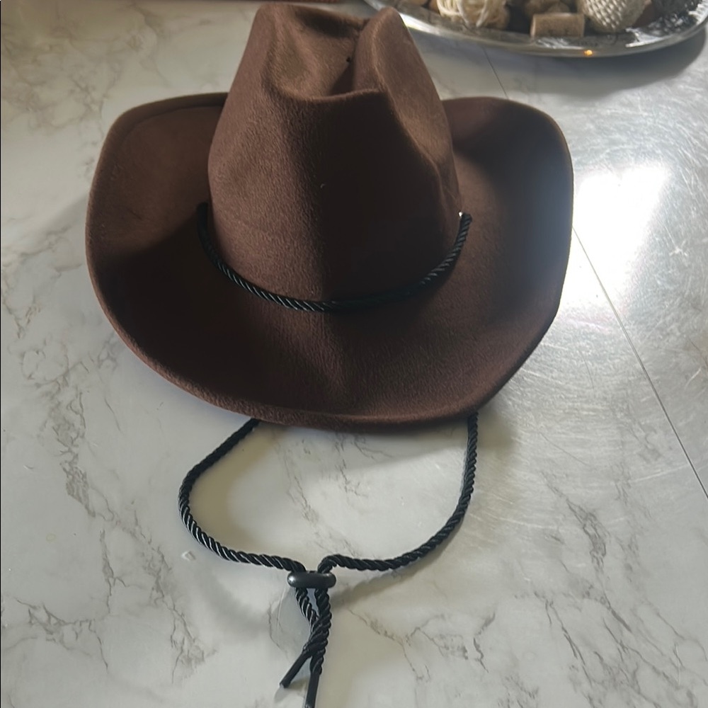 Brown Cowboy Hat with Black Cord